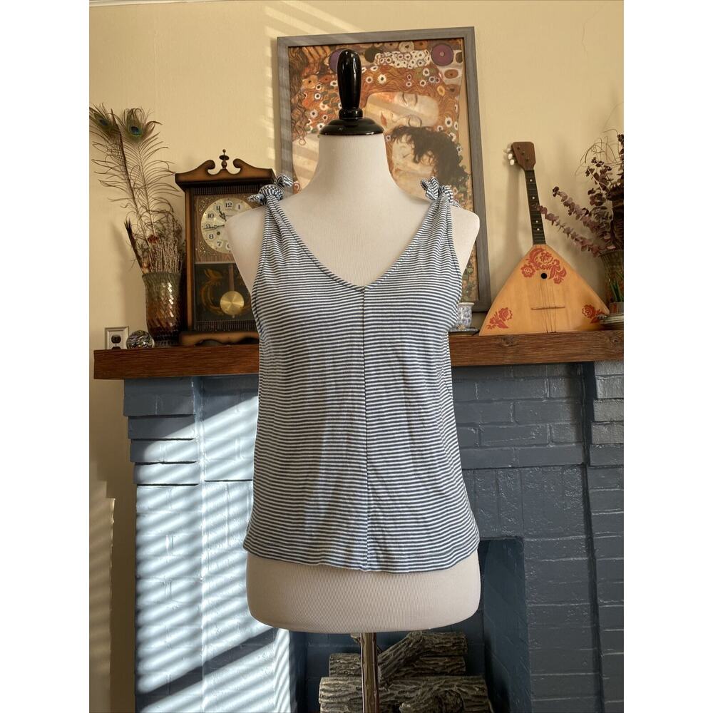 Synergy M Organic Cotton Women's T Shirt Tie Detail Tank Blue Stripe Top